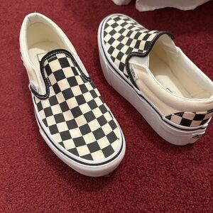 Vans Black and White Platform Checkered Slip-On Sneakers